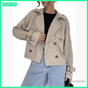 Polyester Trench Coat with Lapel Collar and Button Front for Fall